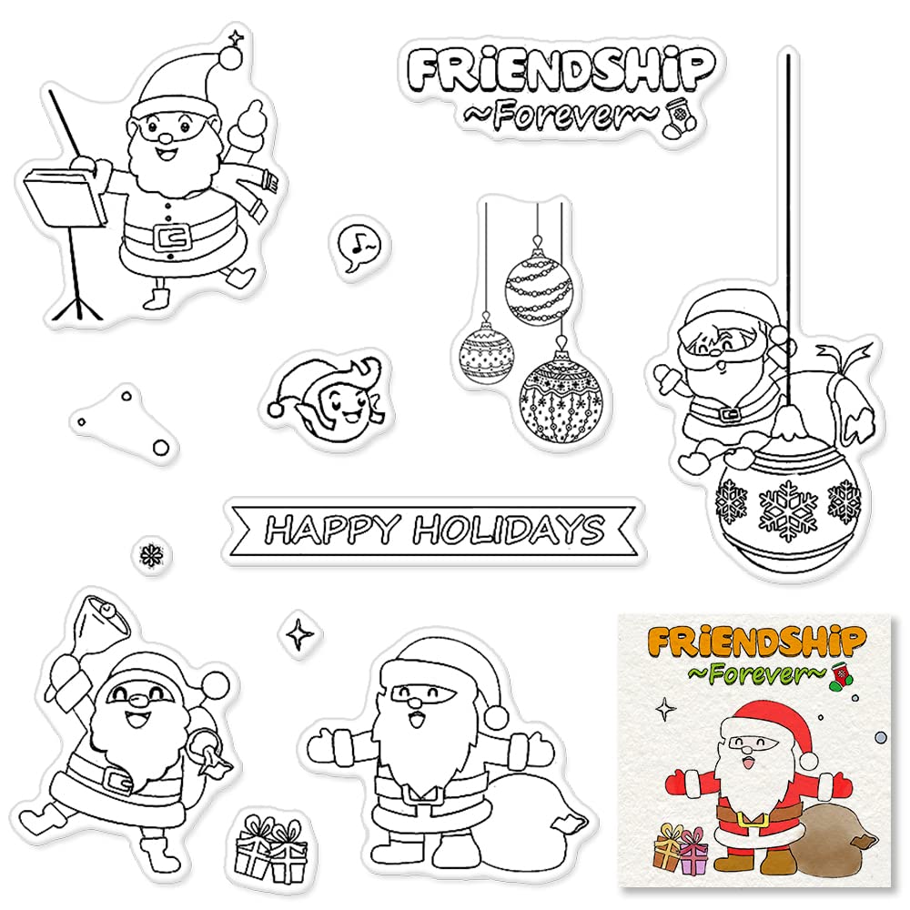 Santa Claus Clear Stamps for Card Making | Christmas DIY Scrapbooking Supplies | Rubber Stamps with Blessing Words for Photo Albums & Holiday Decorations - Perfect for Christmas Cards, Gift Wrapping & Craft Projects