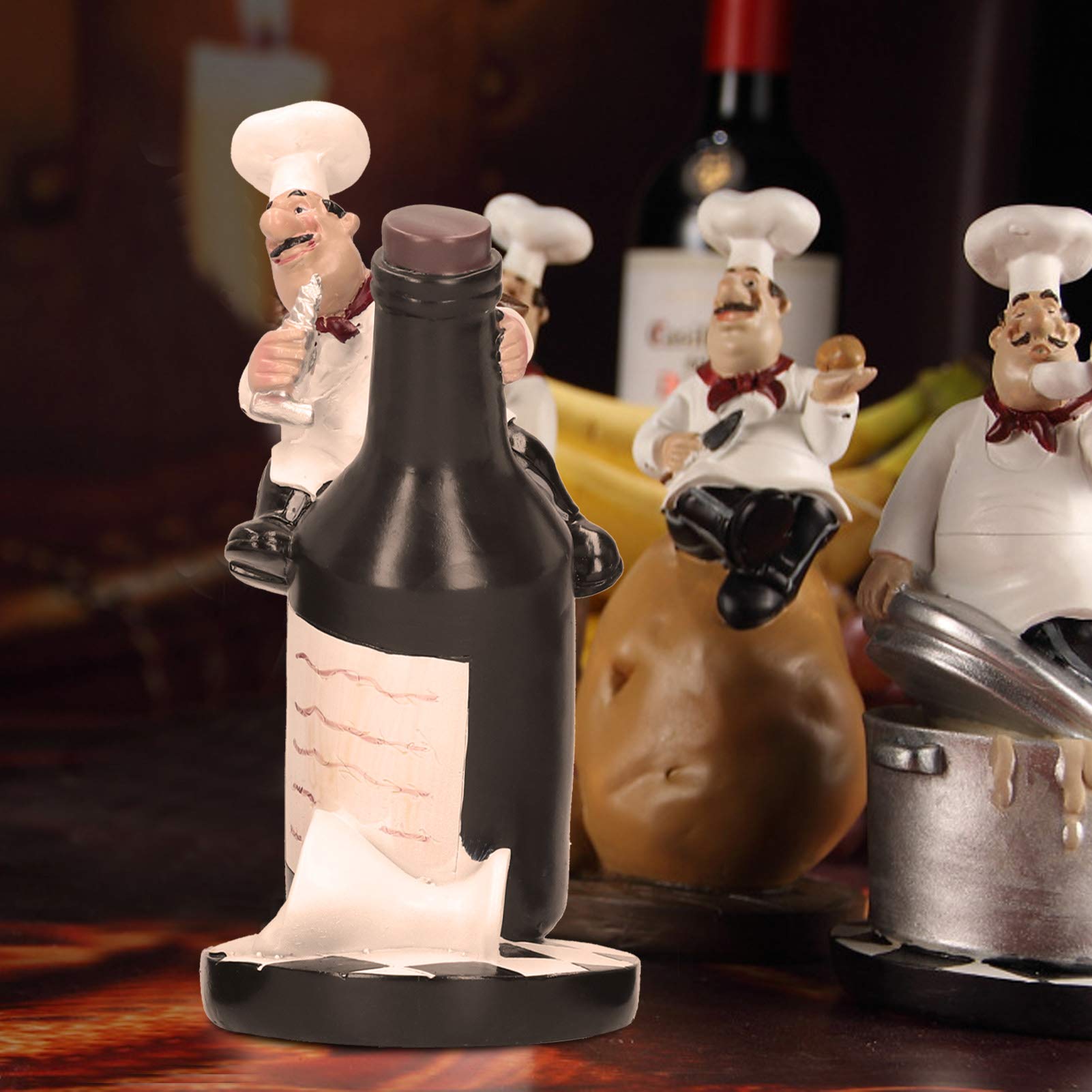 Cyrank 4pcs Italian Chef Statue - Cute Kitchen Figurines for Restaurant, Cafe, Bar & Shop Décor - Perfect for Home Kitchen, Office Desk, and Gift Ideas