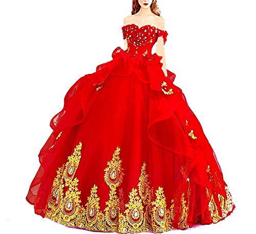 Off Shoulder Sweet 16 Prom Ball Gown Beaded Cosplay Princess Quinceanera Dresses for Teens - Elegant Formal Evening Gown for Prom, Homecoming, Wedding & Special Occasions