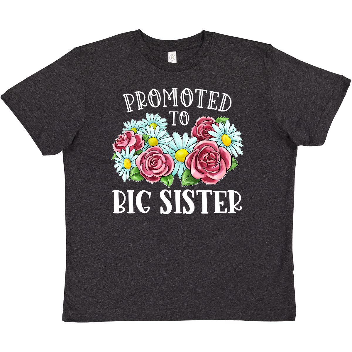 Promoted to Big Sister with Flowers Youth T-Shirt - Cute Floral Big Sister Gift for Girls - Perfect for Sibling Announcements & Birthday Celebrations