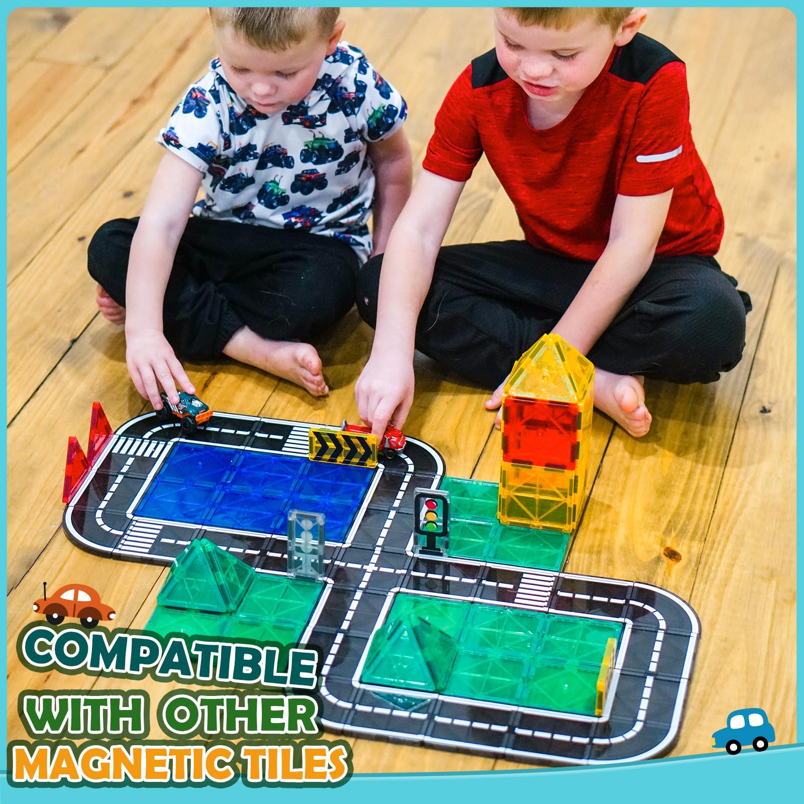 Magnetic Tiles Road Expansion Pack - STEM Magnet Building Blocks for Toddlers, Montessori Educational Toys for Kids Ages 3+ | Creative Construction Toy for Boys & Girls | Perfect for Easter Gifts, Birthday Presents & Classroom Learning Activities