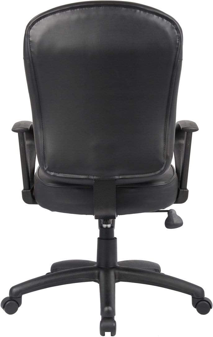 Premium Boss Black Leather Task Chair with Adjustable Arms [B1562] - Ergonomic Office Chair for Home & Executive Workspaces