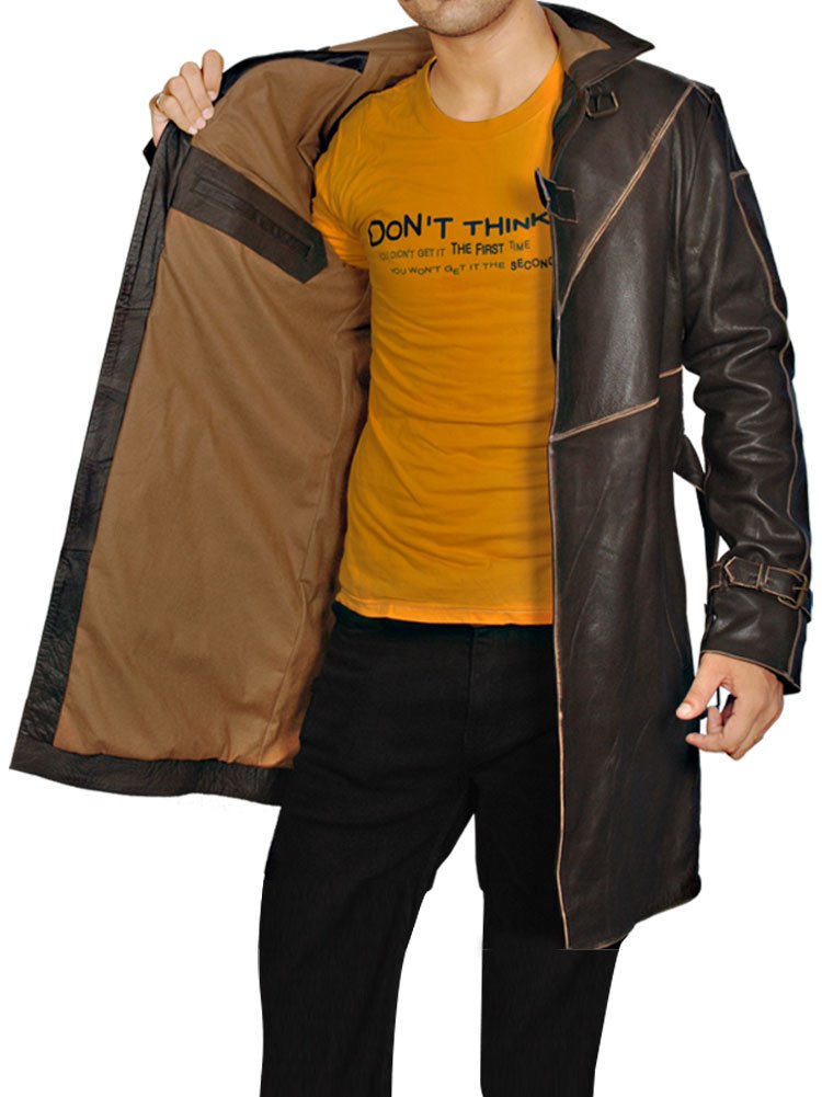 Men's Aiden Pearce Watch Dogs Cosplay Jacket - Brown Leather Trench Coat for Gaming Fans & Halloween Costume
