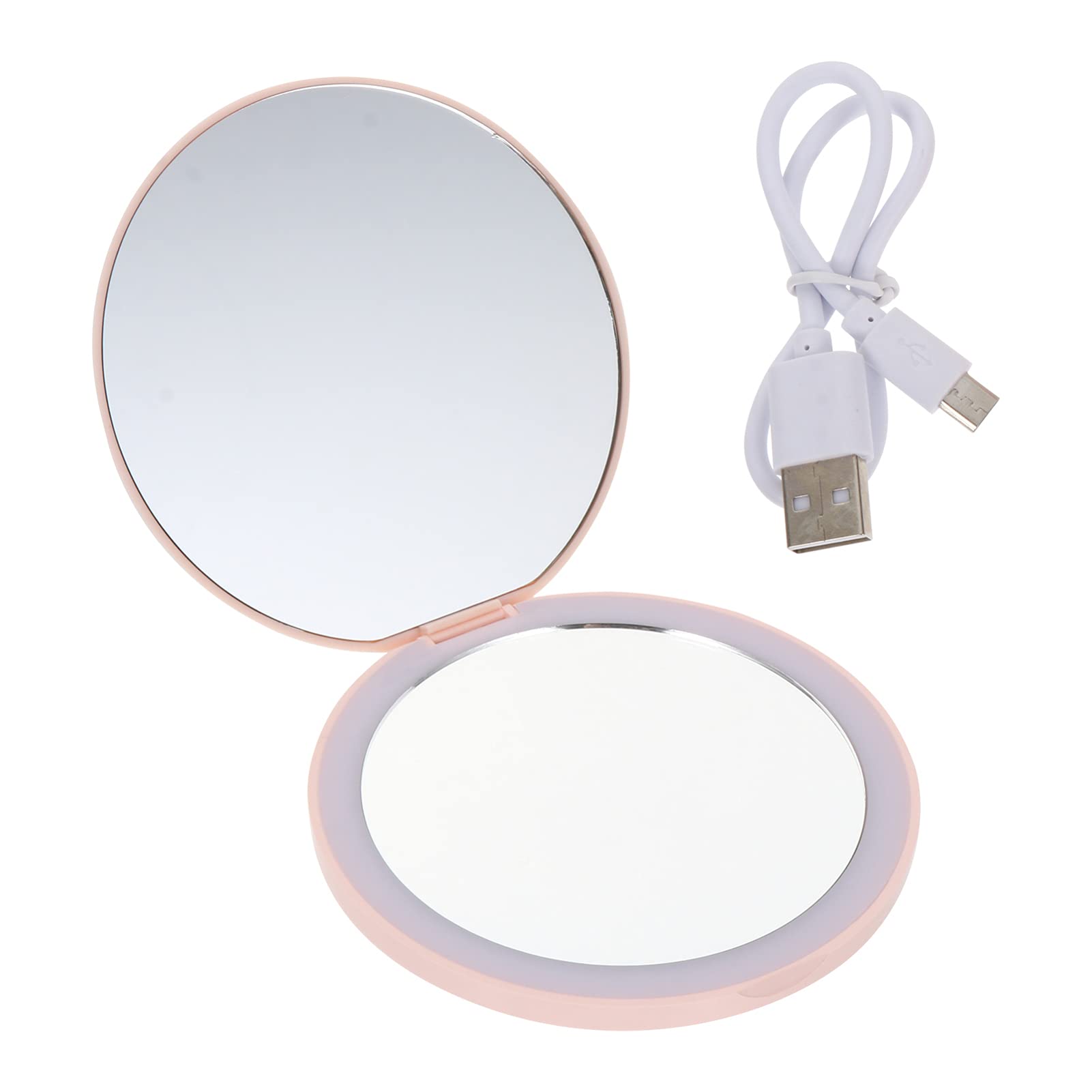 OSALADI Travel Mirror with LED Lights - Rechargeable Folding Makeup Mirror for Women & Girls | Portable Vanity Mirror with Bright Illumination | Perfect for Travel, Home, and Salon Use (White)