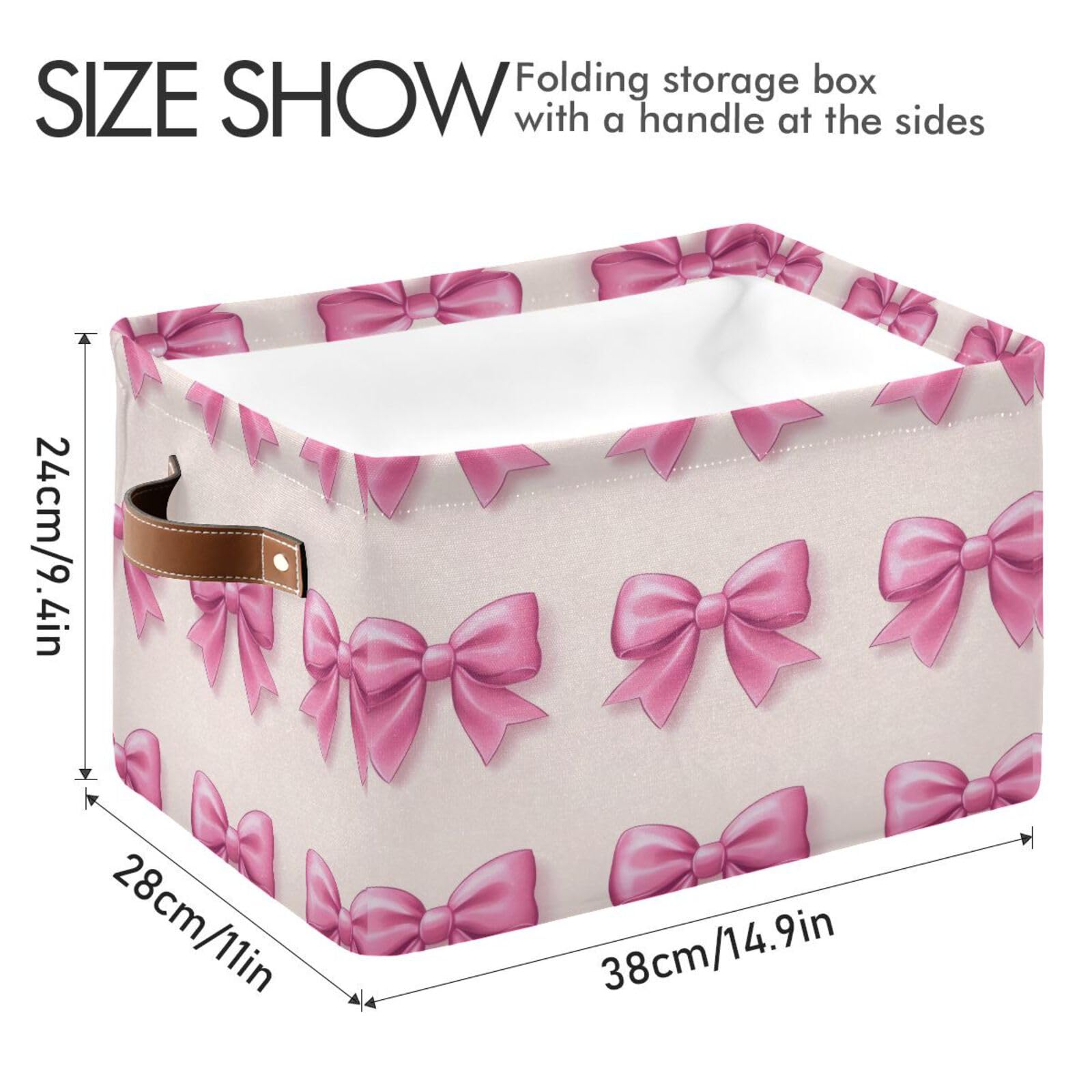 Valentine's Day Bow Ties Collapsible Storage Baskets - 2 Pack Decorative Rectangular Canvas Fabric Bins for Home Organization | Perfect for Bedroom, Bathroom & Closet Storage