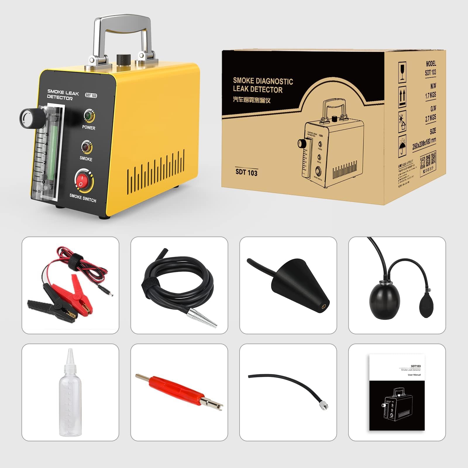 SDT103 EVAP Smoke Machine & Leak Detector - Adjustable Smoke Flow Meter for 12V Vehicles | Car Vacuum & Fuel Pipe Leak Tester | Automotive Diagnostic Tool for Engine Maintenance & Repair
