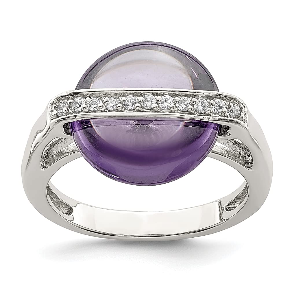 925 Sterling Silver Purple Amethyst Cubic Zirconia Band Ring - Elegant Gemstone Jewelry for Women | Perfect Gift for Her | Ideal for Weddings, Anniversaries & Special Occasions
