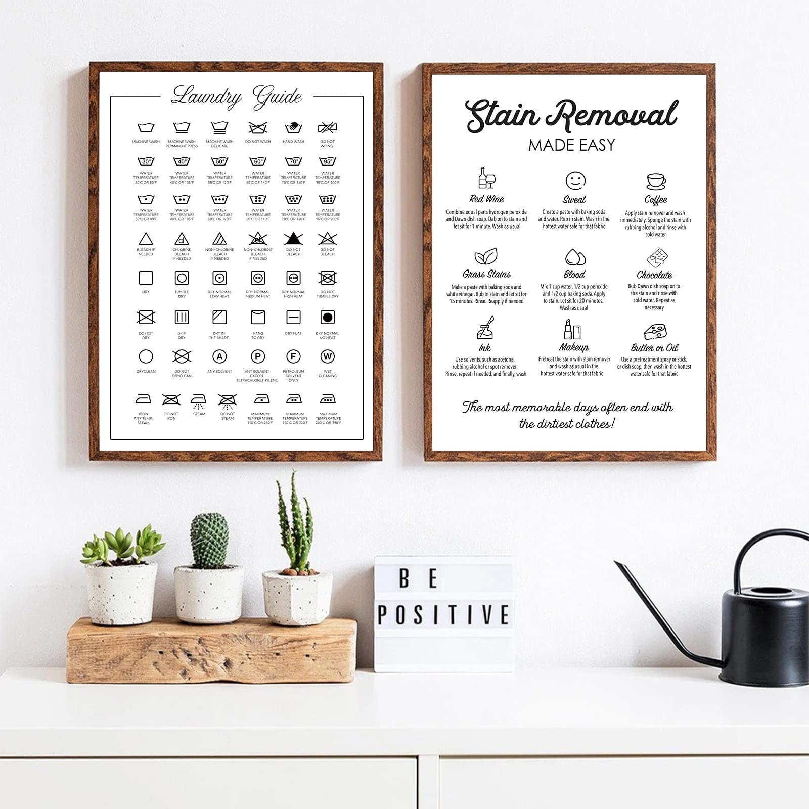 Modern Laundry Room Wall Art - Minimalist Black & White Laundry Care Guide Poster with Stain Removal Symbols (16x24 Inches, Set of 2, Unframed) - Perfect for Laundry Room Decor, Home Organization & Gift Ideas