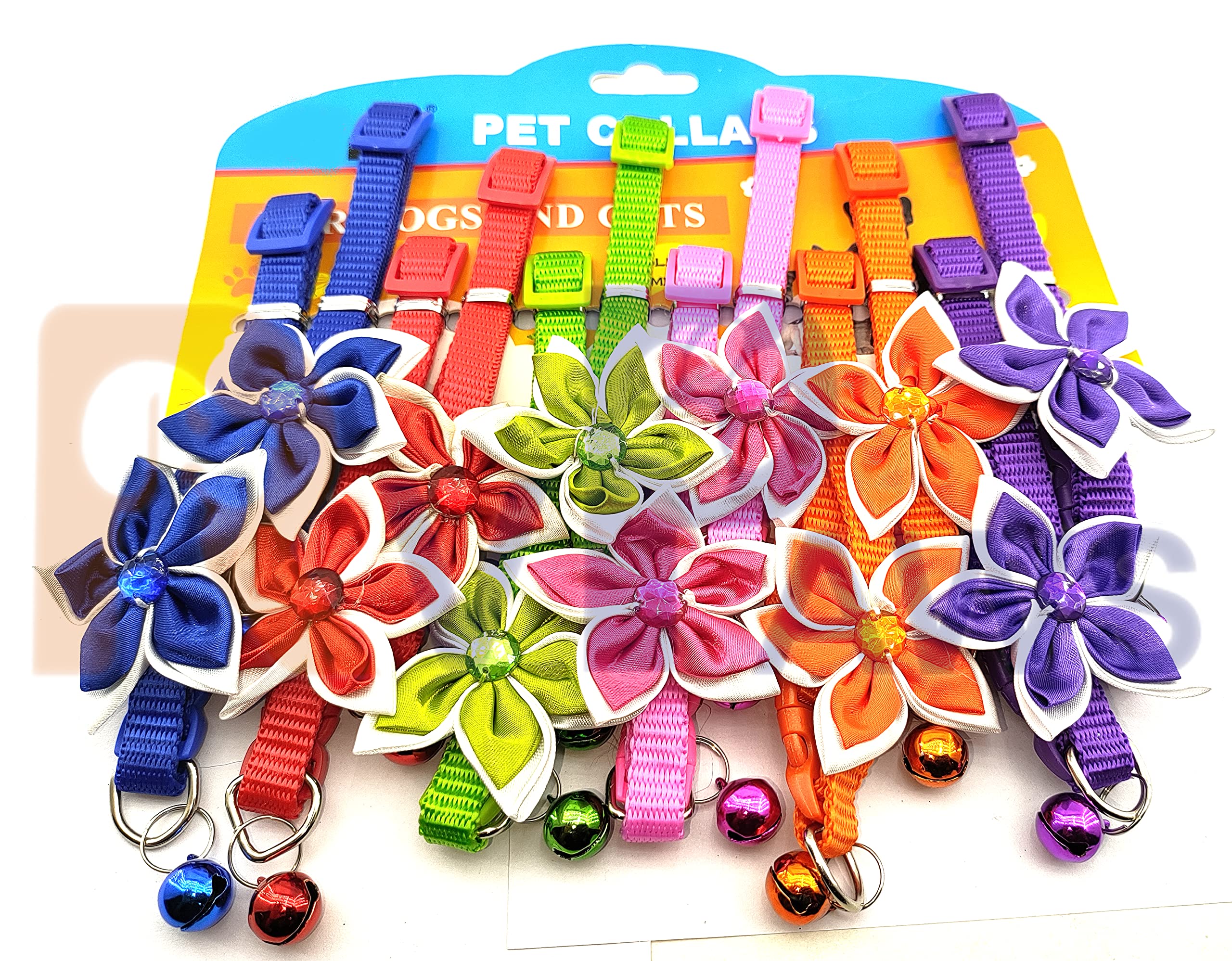 RvPaws Adjustable Dog Collar with Bell & Bow Tie - Cute Safety Collar for Puppies & Small Dogs, Flower Design Pet Collar (X-Small, 10mm, Red) - Perfect for Daily Walks, Grooming & Special Occasions