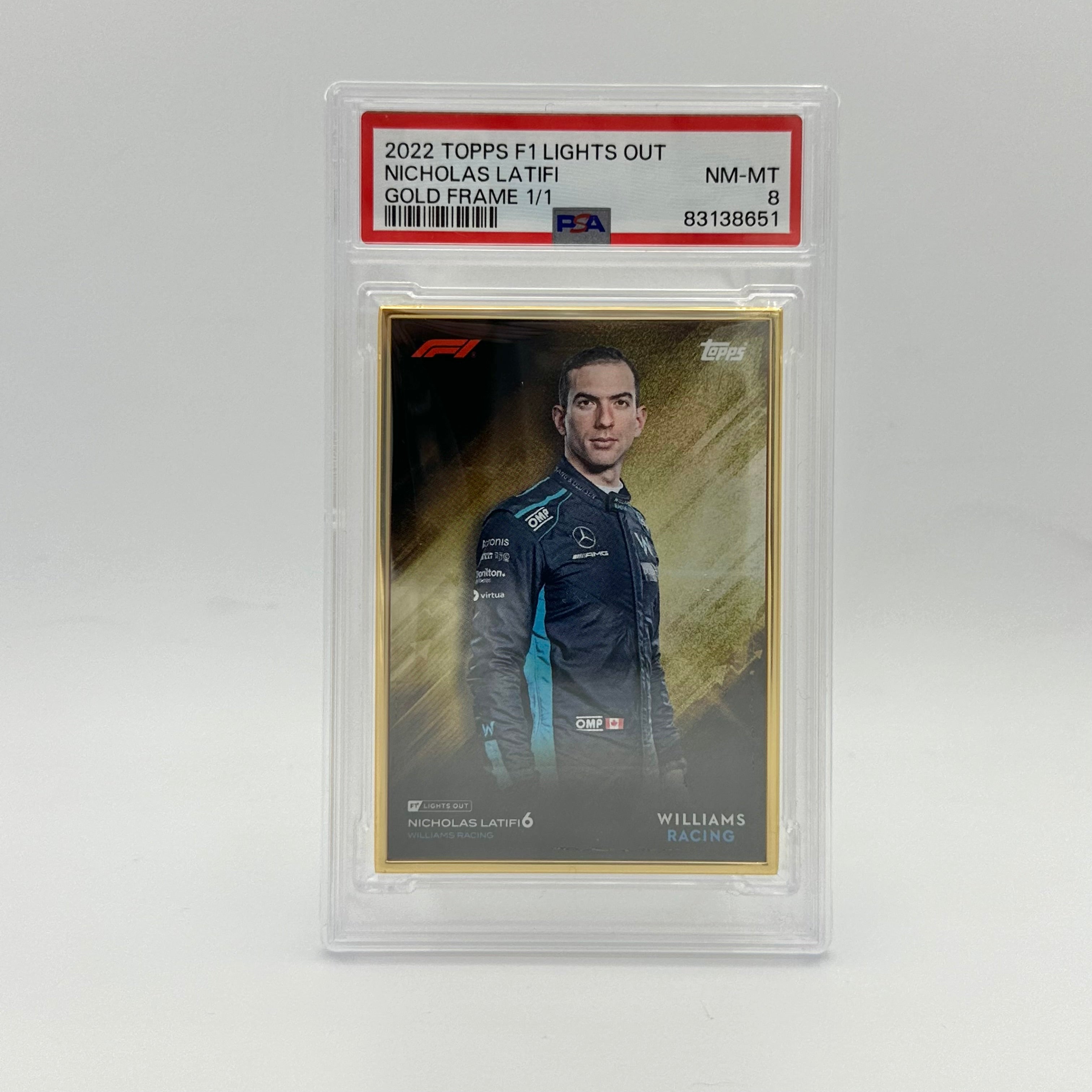 Nicholas Latifi 2022 Lights Out PSA 8 Graded Gold Frame Racing Card - Perfect for F1 Collectors & Motorsport Memorabilia Displays