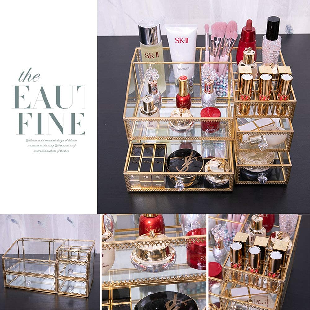 Clear Makeup Organizer with 3 Drawers & 6 Lipstick Slots - Large Capacity Cosmetic Storage Case for Jewelry & Beauty Products - Perfect for Vanity, Bathroom, and Travel Organization