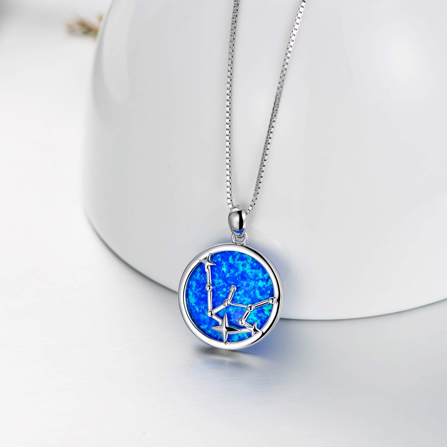 SOULMEET Sterling Silver Zodiac Necklace for Women - Simulated Opal Birthstone Jewelry Gift for Birthday, Christmas, Anniversary & Valentine's Day | Elegant Everyday Wear & Special Occasion Accessory