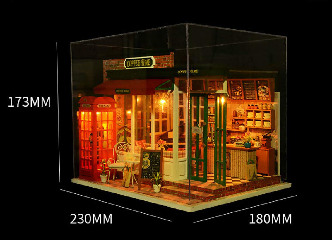 DIY Wooden Dollhouse Kit - Miniature Coffee Shop Model with Furniture & Puzzle Box - Creative Gift Toy for Kids | Perfect for Playtime, Collecting & Educational Fun