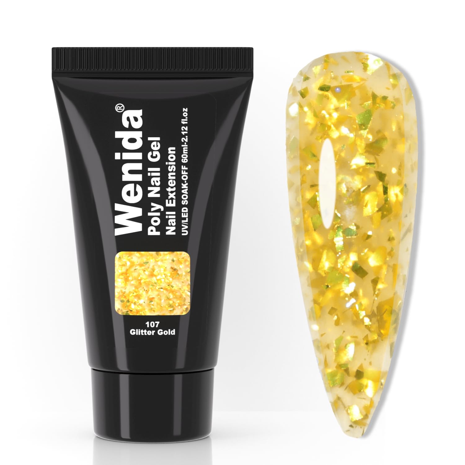 **Wenida 60ml Poly Gel Nail Extension Kit - Gold Glitter Builder Gel for Strong & Long Nails | DIY Manicure & Nail Art at Home | Perfect for Salon, Parties & Special Occasions**