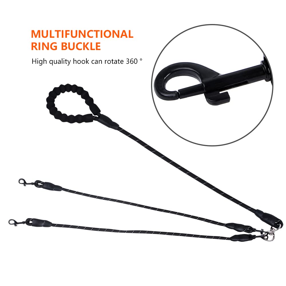 Dual Dog Leash for 2 Dogs - Reflective & Tangle-Free Double Dog Leash with 360° Swivel - Comfortable Training Leash for Small, Medium & Large Dogs (Black) - Perfect for Walking, Hiking & Outdoor Adventures