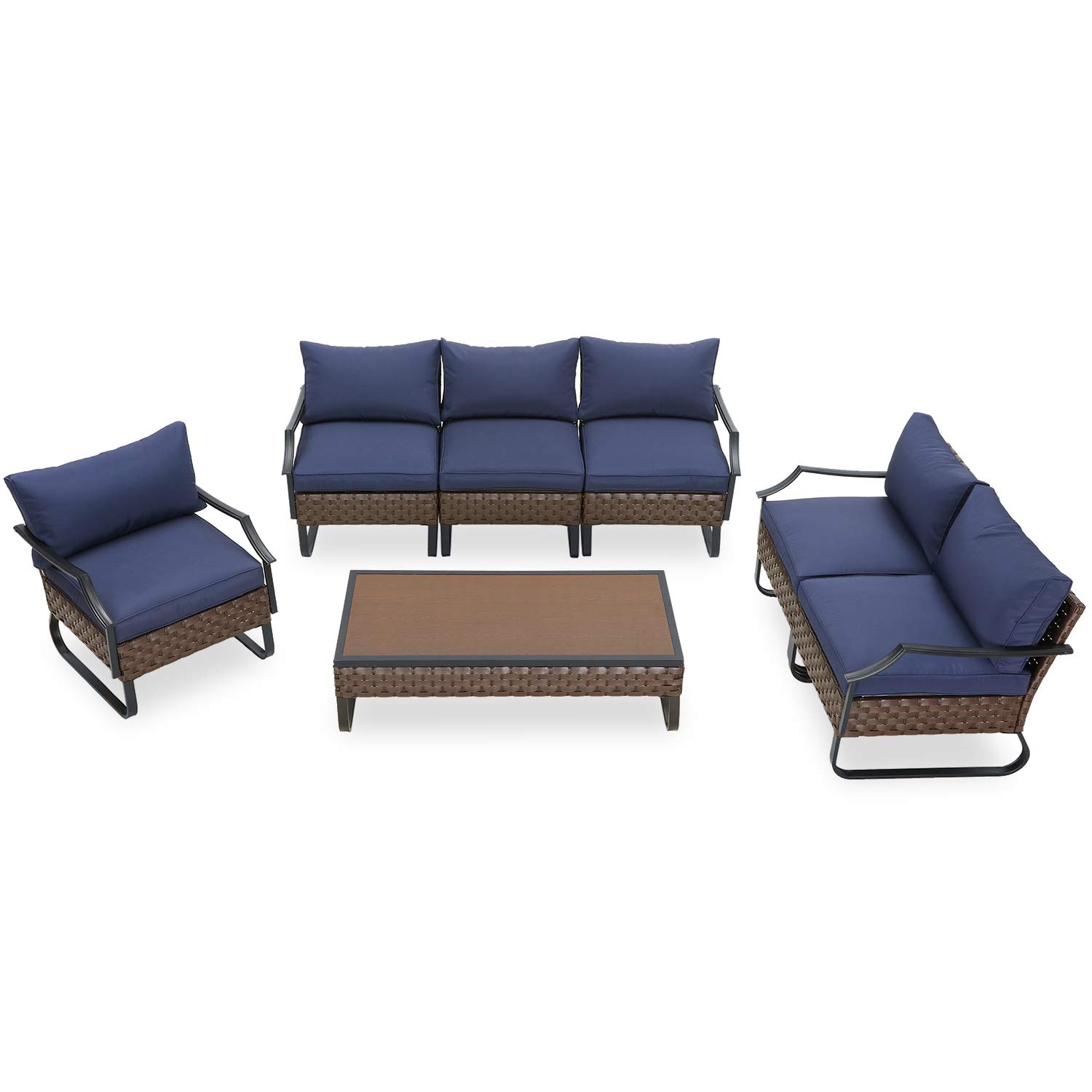 PatioFestival 7-Piece Outdoor Wicker Conversation Set with 8.66