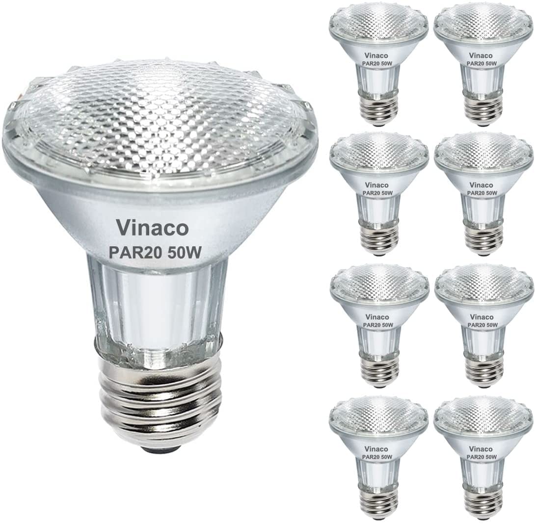 9 Pack PAR20 Halogen Bulbs - 50W 120V Flood Light Bulbs with E26 Medium Base, Warm White Light, Long Lasting & High Output - Perfect for Recessed Lighting, Track Lighting, and Display Cases