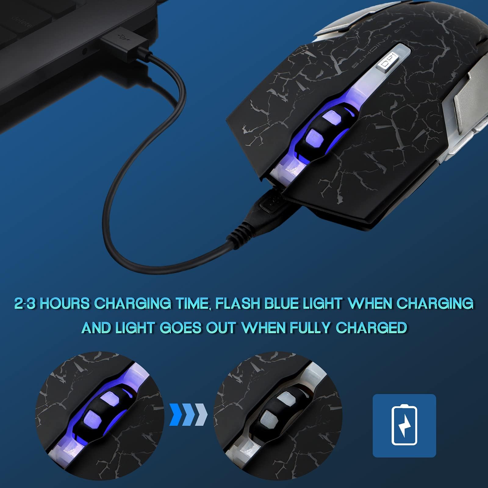 VEGCOO Wireless Gaming Mouse - Silent Click Rechargeable Mouse with RGB LED Lights, 2400/1600/1000 Adjustable DPI for Laptop & Desktop (C8 Black) - Perfect for Gaming, Office Work & Home Use