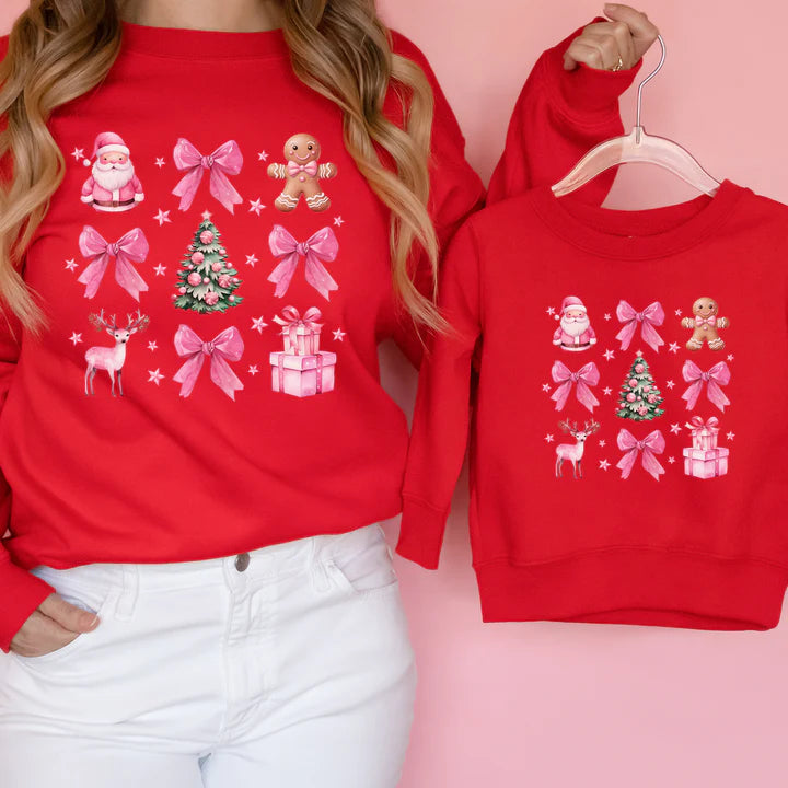 CLR Coquette Christmas Icons Matching Sweatshirts for Mom & Kids | Festive Family Outfits for Holiday Photos & Christmas Gatherings