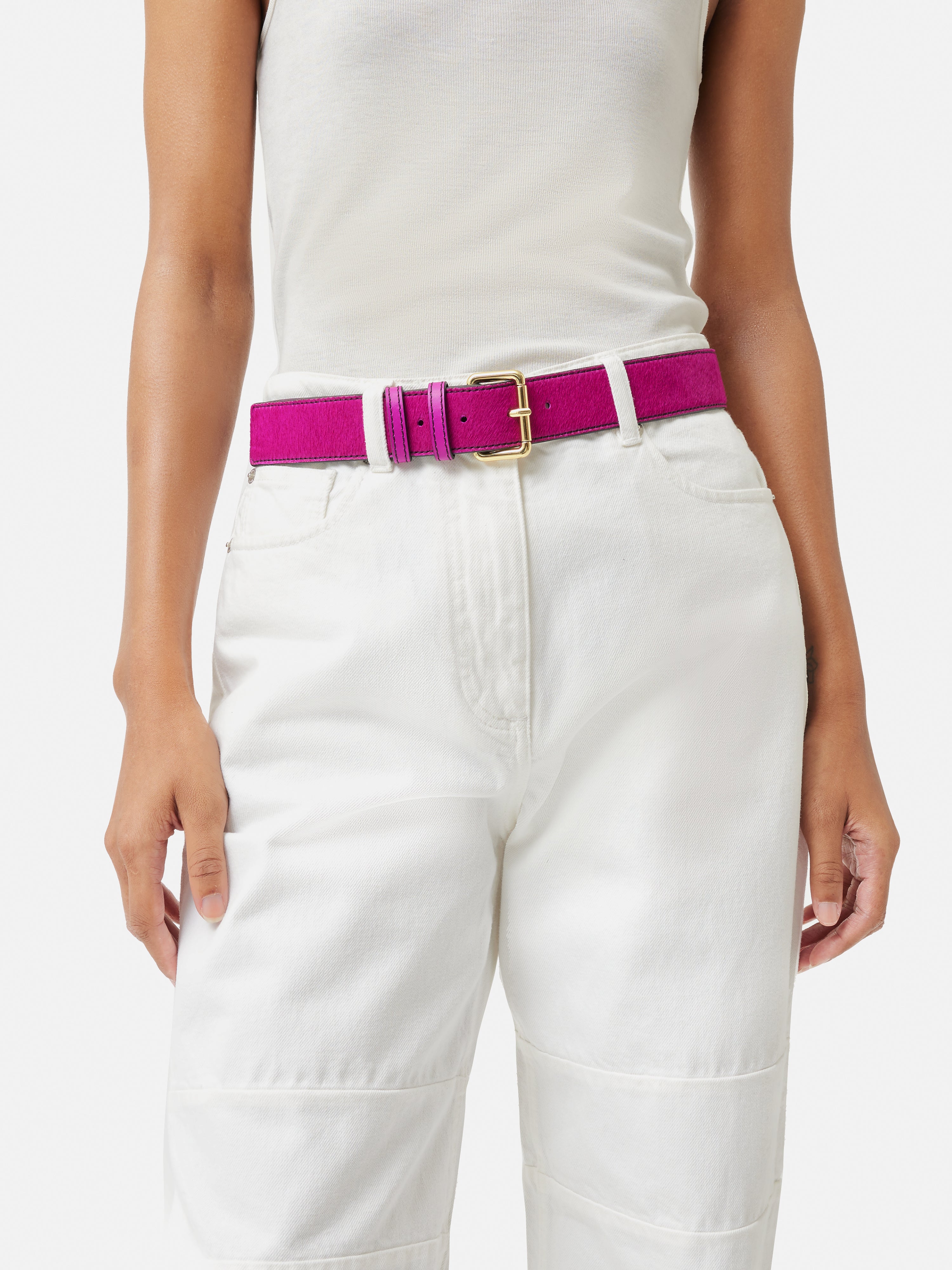 Stylish Pink Calf Hair Jean Belt for Women - Fashion Accessory for Jeans, Dresses & Casual Outfits