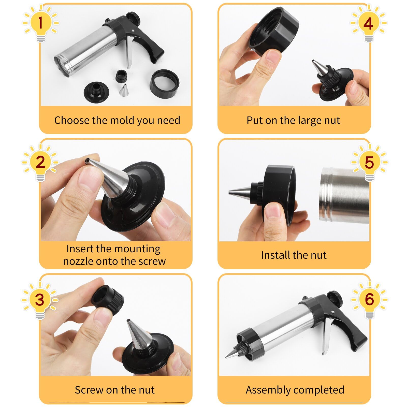 Stainless Steel Cookie Press Gun Kit with 13 Discs & 8 Tips - for Baking, DIY Biscuits & Cake Decorating
