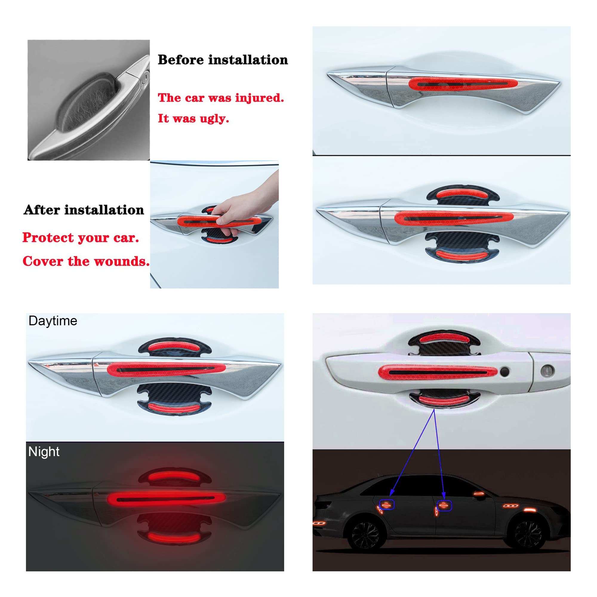 8pcs Car Door Handle Protector Stickers - Scratch Proof & Reflective for Safety