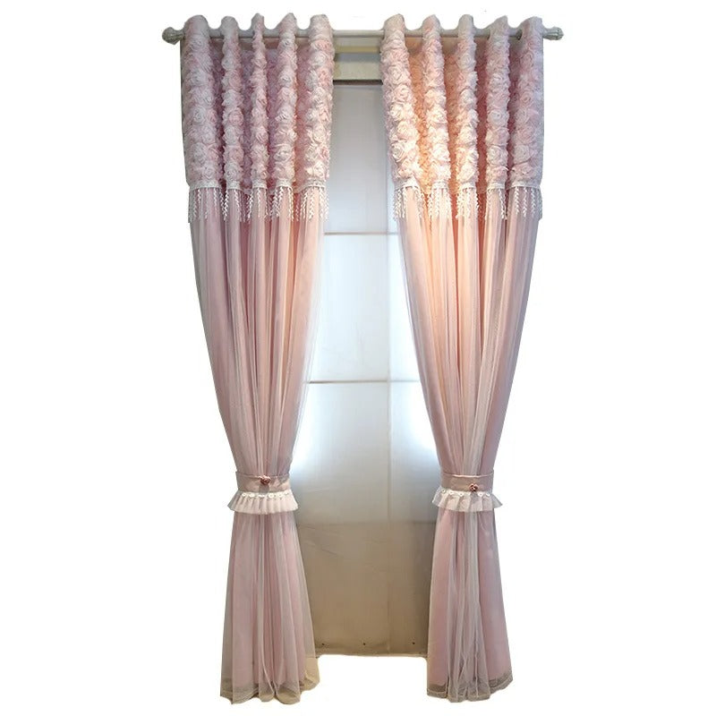 Luxury Rose Veil Sheer Blackout Curtains - Pink Elegant Window Drapes for Bedroom & Living Room, Light Filtering & Privacy Protection