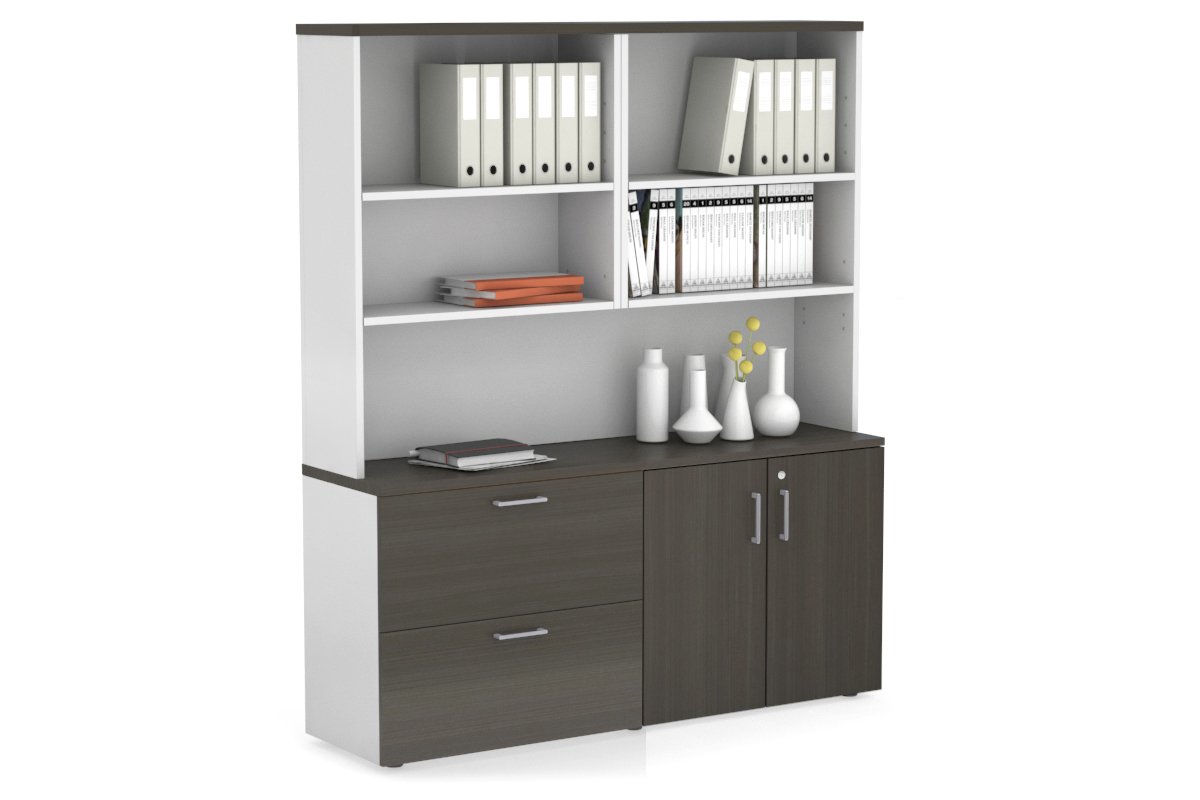 2-Drawer Lateral File Cabinet with 2-Door Storage Cupboard & Open Hutch - Office Organization & Document Storage Solution for Small Spaces