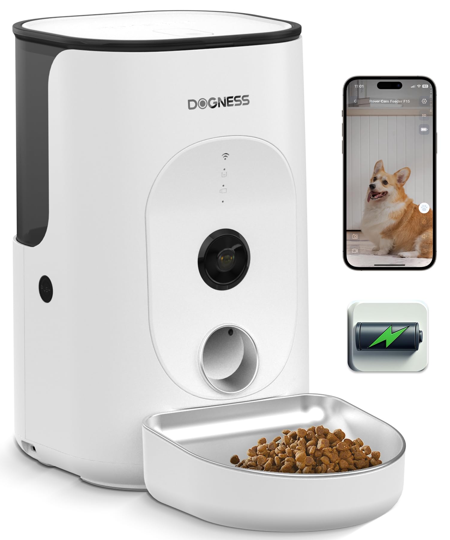 DOGNESS 4L Automatic Cat Feeder with Camera & 2-Way Audio - 5000mAh Rechargeable Pet Food Dispenser, 1080P HD Video Night Vision, 2.4G WiFi - Perfect for Busy Pet Owners, Multi-Pet Homes & Vacation Care