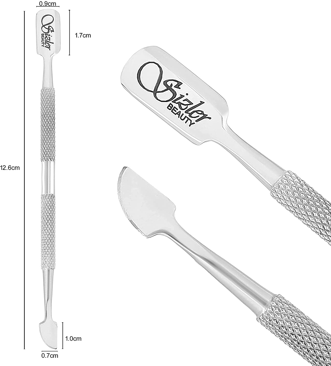 Premium Stainless Steel Dual Head Cuticle Pusher & Nail Art Tool - Double-Ended Manicure Instrument for UV Gel Polish Removal & Cuticle Trimming by Sizler Beauty | Perfect for Salon Professionals & At-Home Nail Care