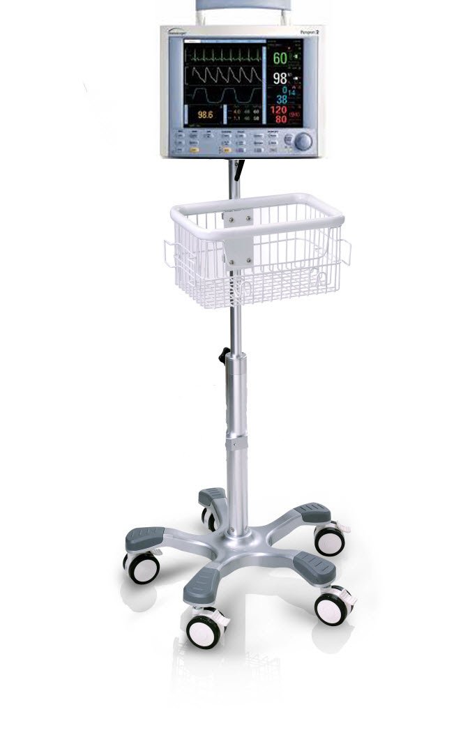 Rolling Stand for Datascope Passport 2 & Spectrum Monitor - Heavy Duty Big Wheel Medical Cart with Locking Brakes | Ideal for Hospital, Clinic & Mobile Healthcare Use