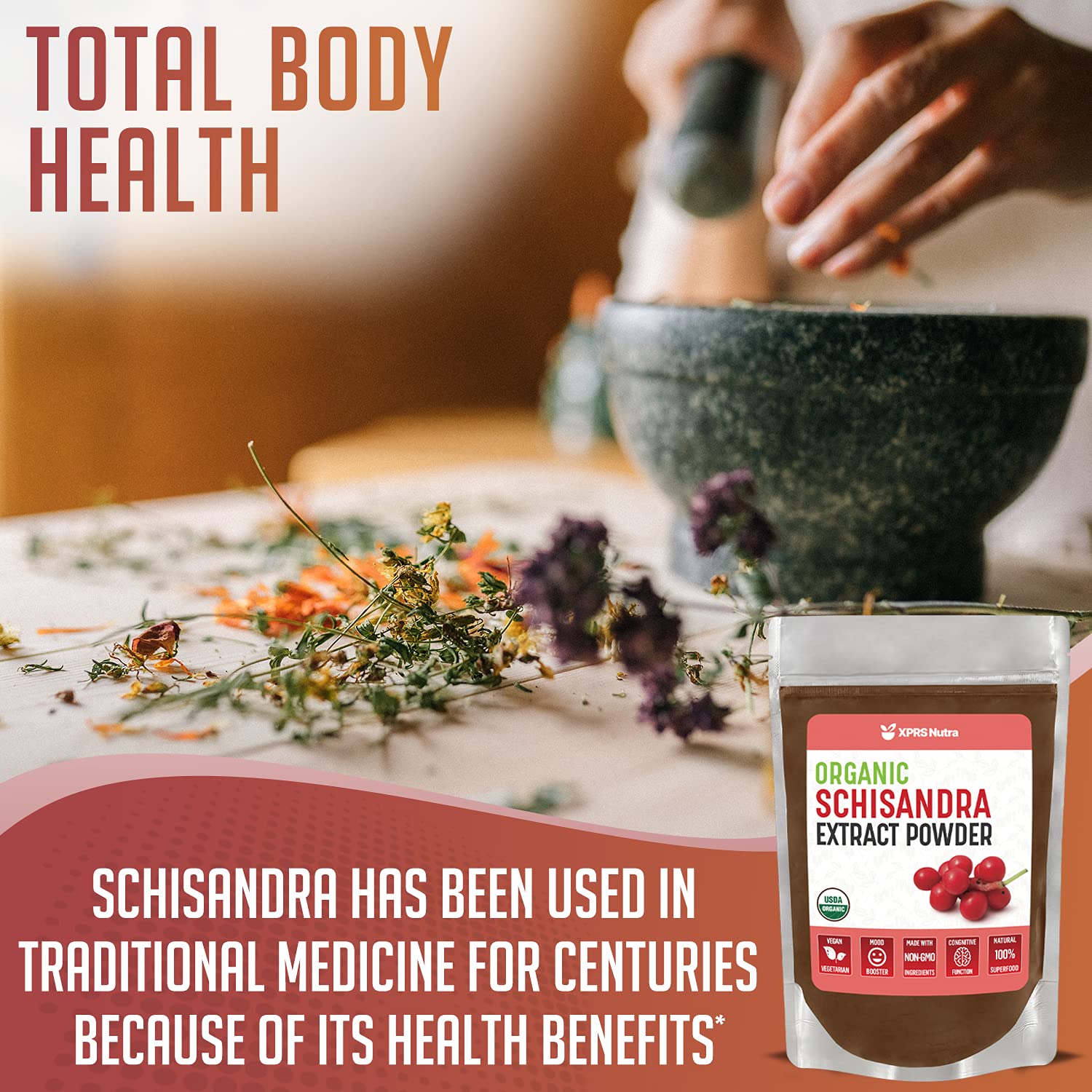 Premium USDA Organic Schisandra Berry Powder Extract - 16 oz | Vegan Superfood for Brain Cognition & Immune Support | Antioxidant-Rich Adaptogen for Smoothies, Teas & Wellness Drinks