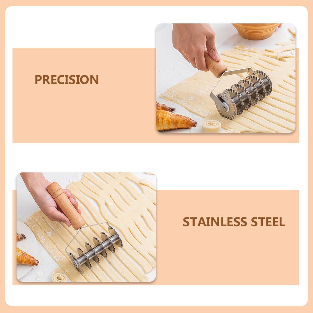 Hemoton Stainless Steel Lattice Cutter - Dough Roller for Baking Cookies, Pies, Pizza & Pastry with Wooden Handle | Perfect for Homemade Desserts, Holiday Baking & Professional Kitchen Use