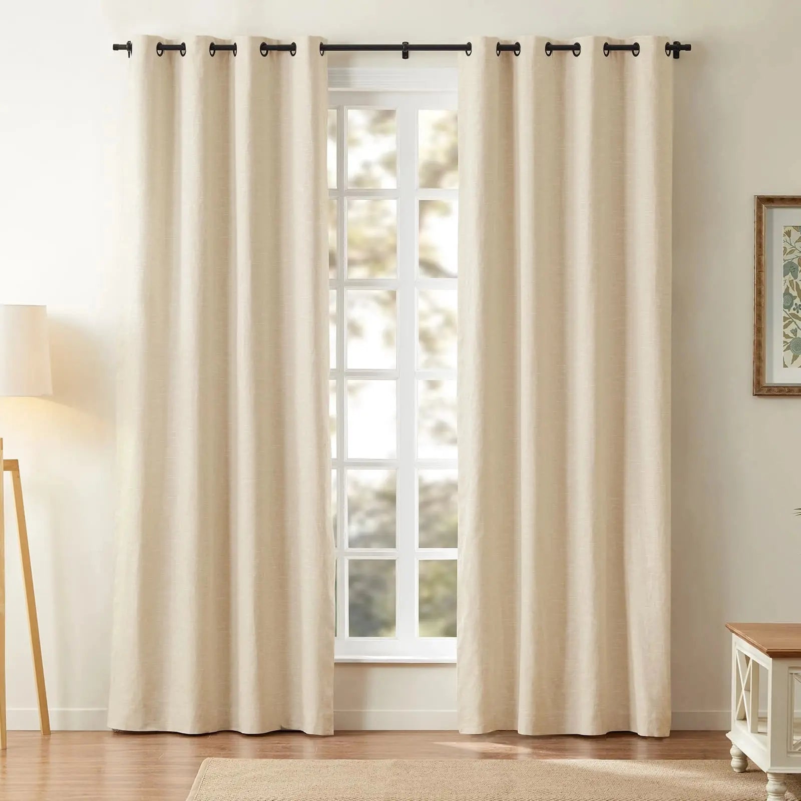 Luxury Linen Cotton Grommet Curtains for Living Room & Bedroom - Blackout Drapes with Metal Rings, Home Decor Window Treatments (52x84 Inch)
