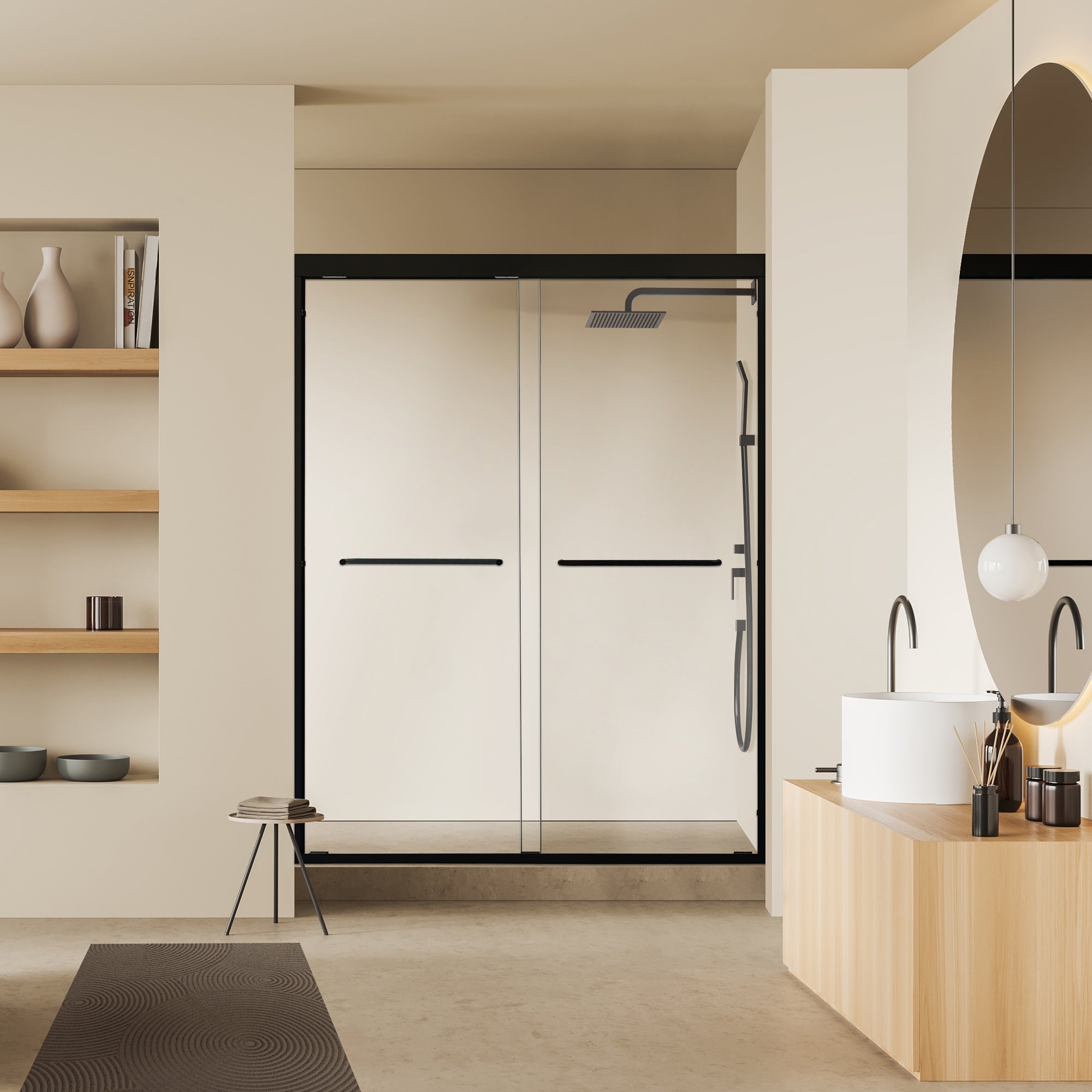 Ennis Framed Shower Door with Clear Glass - Heavy Duty Bypass Sliding Bathroom Door for Tub Enclosure - Perfect for Modern Home & Apartment Bathrooms