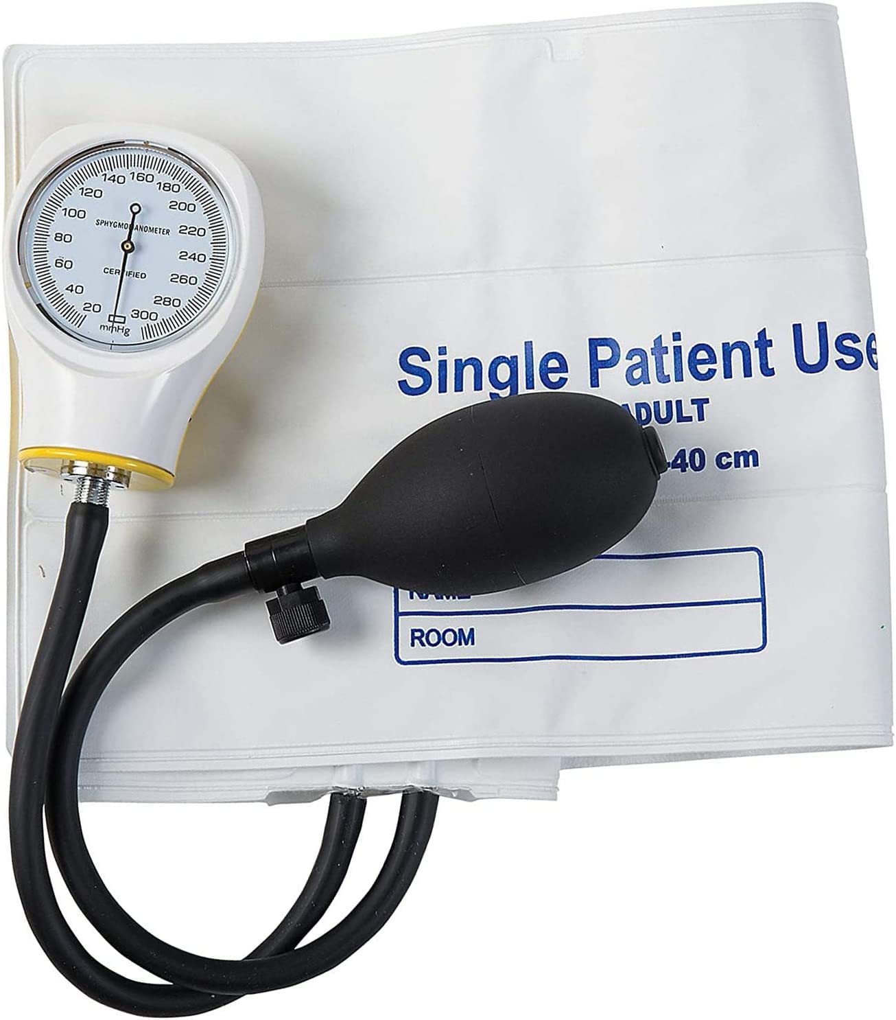 MABIS Disposable Manual Blood Pressure Cuff - Single Use Adult Arm Cuff, White (5-Pack) - Ideal for Clinics, Hospitals & Home Health Monitoring