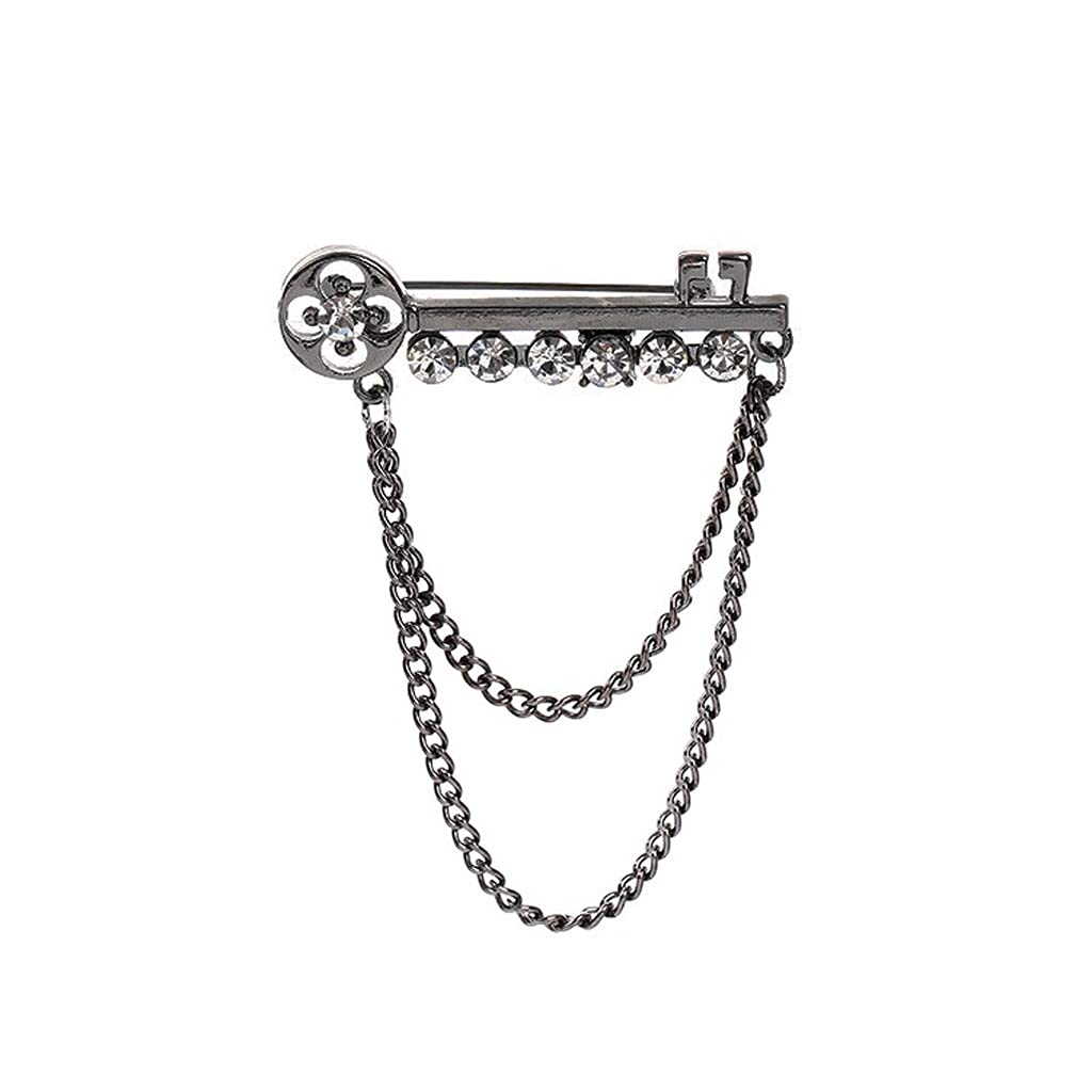 Stylish Men's Rhinestone Chain Lapel Pin - Elegant Metal Key Tassel Brooch for Suits & Shirts | Fashionable Badge Accessory for Formal Wear & Business Attire | Perfect for Weddings, Parties & Office Events (Black)