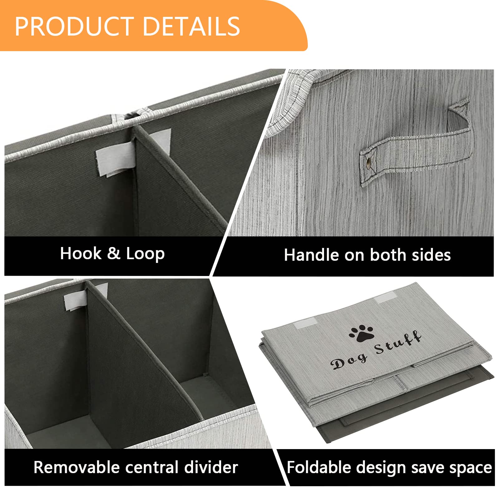 Morezi Large Dog Toy Storage Box with Lid - Collapsible Organizer Basket for Pet Toys, Living Room, Playroom & Closet - Bamboo Gray - Perfect for Home Organization & Pet Accessories Storage