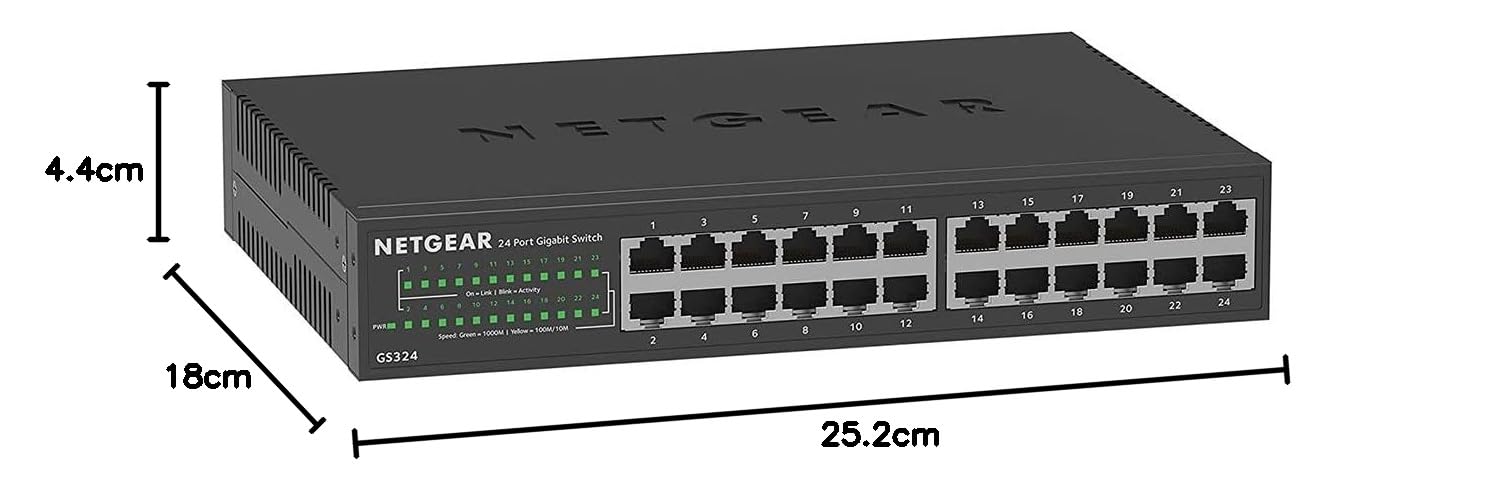 NETGEAR GS324 24-Port Gigabit Ethernet Unmanaged Switch | Plug & Play | Desktop/Wall/Rack Mount | Silent Operation | Ideal for Home Office & Small Business Networks