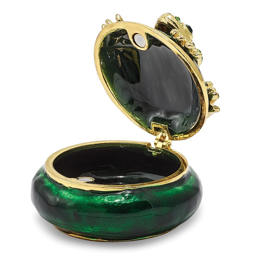Luxury Bejeweled Speckled Frog Trinket Box - Pewter & Enamel Collectible Gift with Matching Pendant Necklace - Perfect for Jewelry Storage, Home Decor & Unique Gift Giving