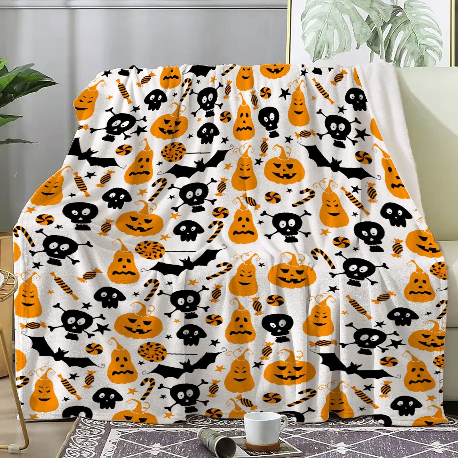 Halloween Pumpkin Throw Flannel Blanket - 120x90 Inches Lightweight Cozy Warm Microfiber Blanket for Bed, Sofa & Couch | Perfect for Family Movie Nights, Fall Decor & Seasonal Home Comfort