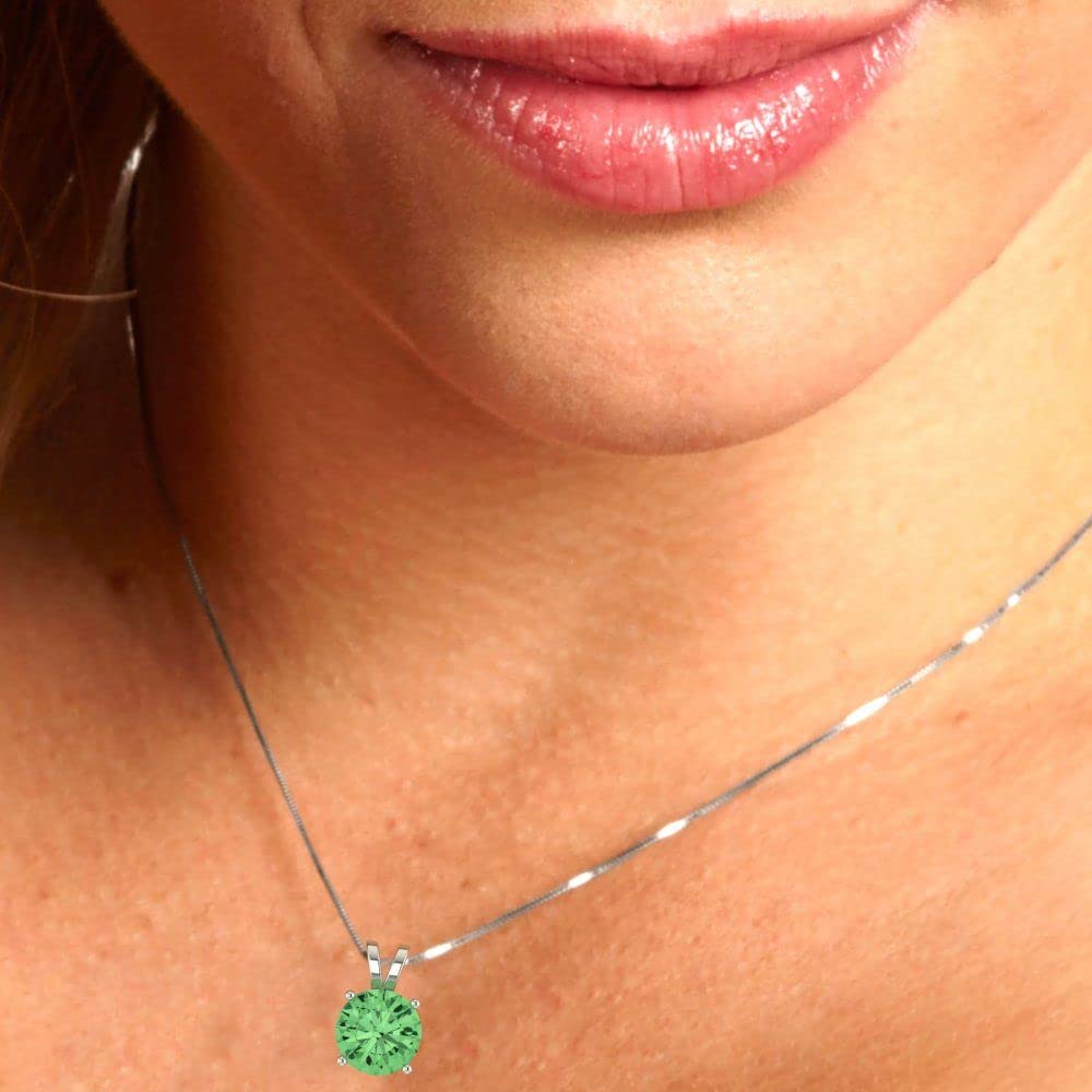 1.50 ct Round Cut Green Simulated Diamond Solitaire Pendant Necklace - 14k White Gold with 18