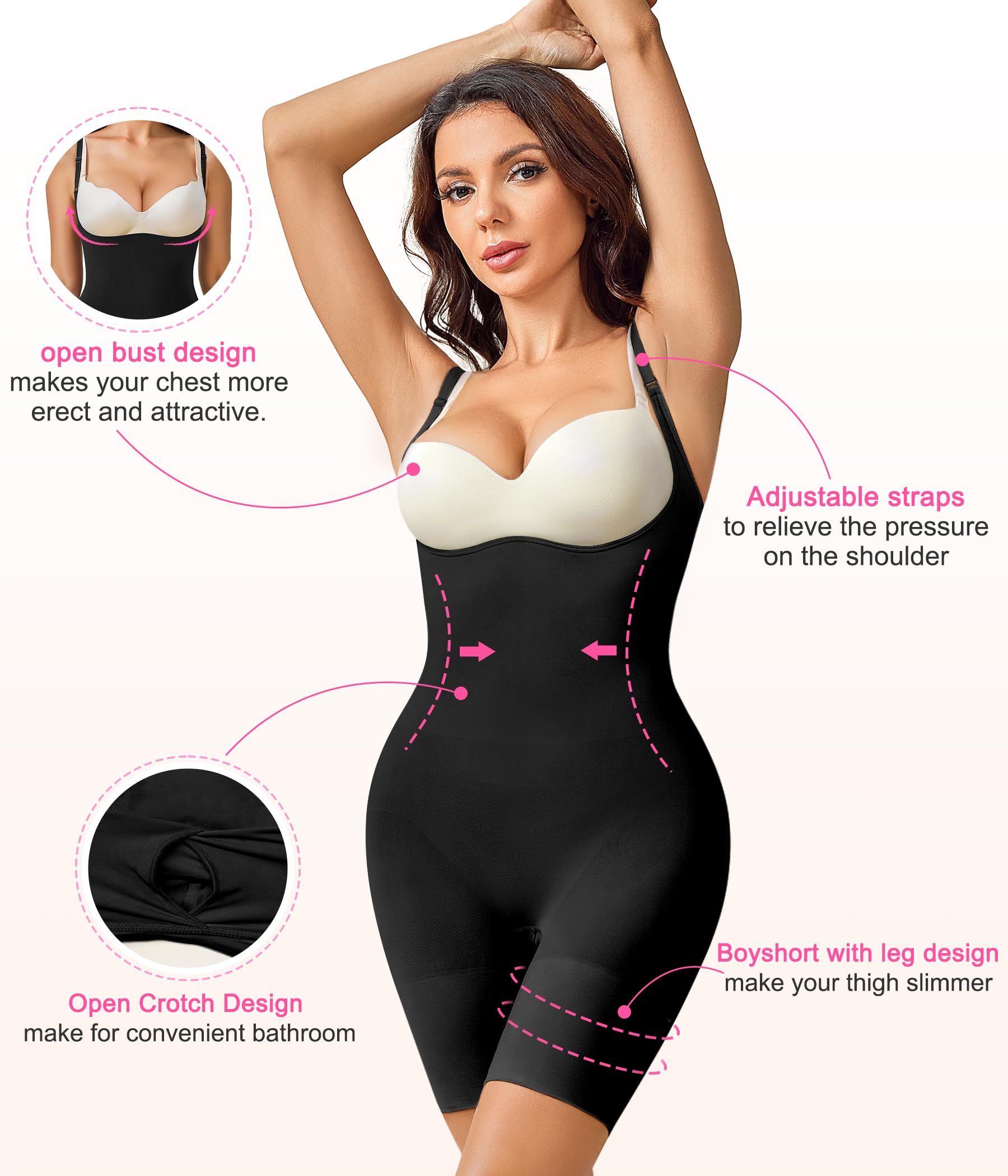 BRABIC Shapewear Bodysuit - Tummy Control Seamless Full Body Shaper with Compression, Mid Thigh Slimming Underwear for Women | Perfect for Everyday Wear, Special Occasions & Postpartum Recovery
