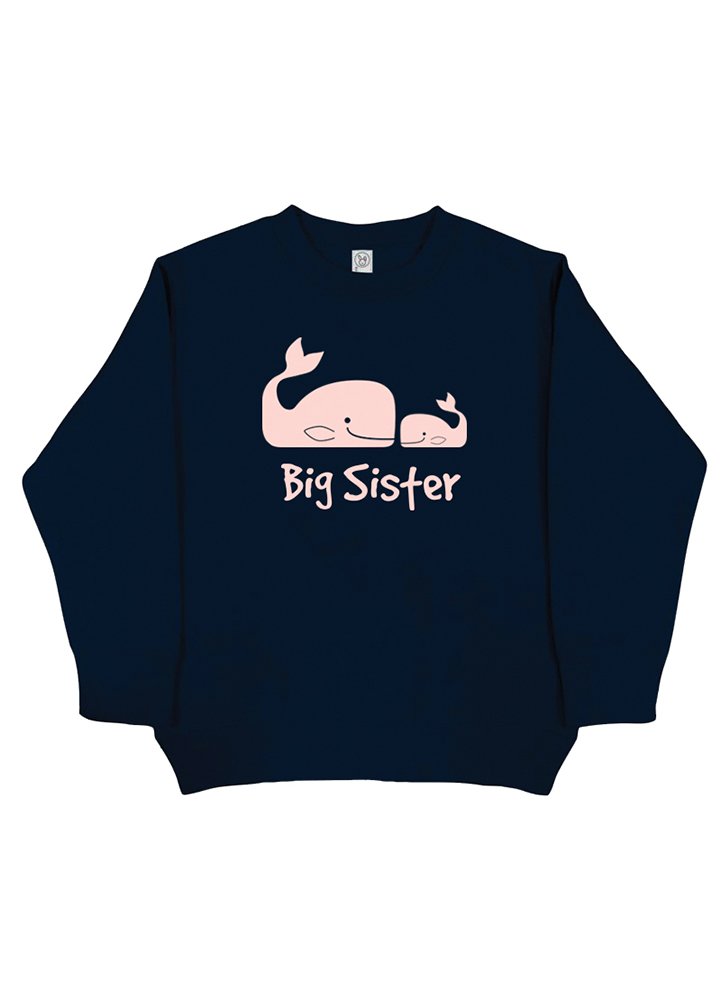 Whale Print Big Sister Sweatshirt for Girls 4T - Navy Blue Cute Matching Outfit for Siblings & Family Photos