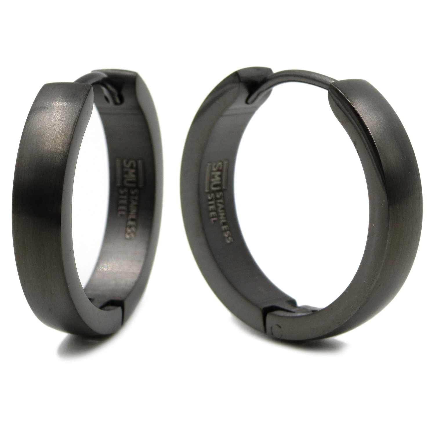 Stainless Steel Curved Face Round Hoop Earrings for Men - Silver, Blue, Rose Gold & Black (20mm) | Trendy Punk Style Jewelry Gift for Boyfriend, Husband & Teen Boys