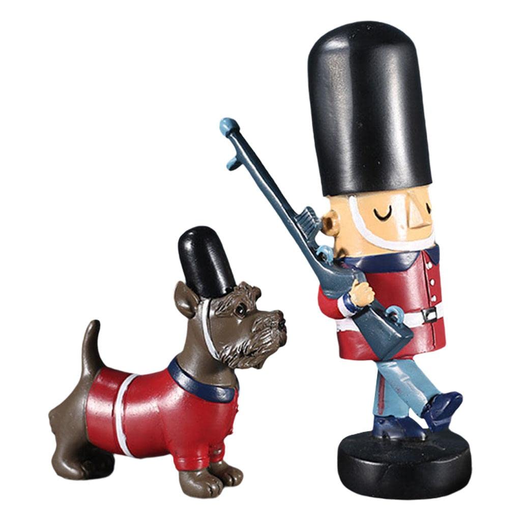 Vintage Nutcracker Doll Soldier and Dog Tabletop Decoration - Red Holiday Christmas Gift for Home, Office Desk Decor & Party Centerpiece
