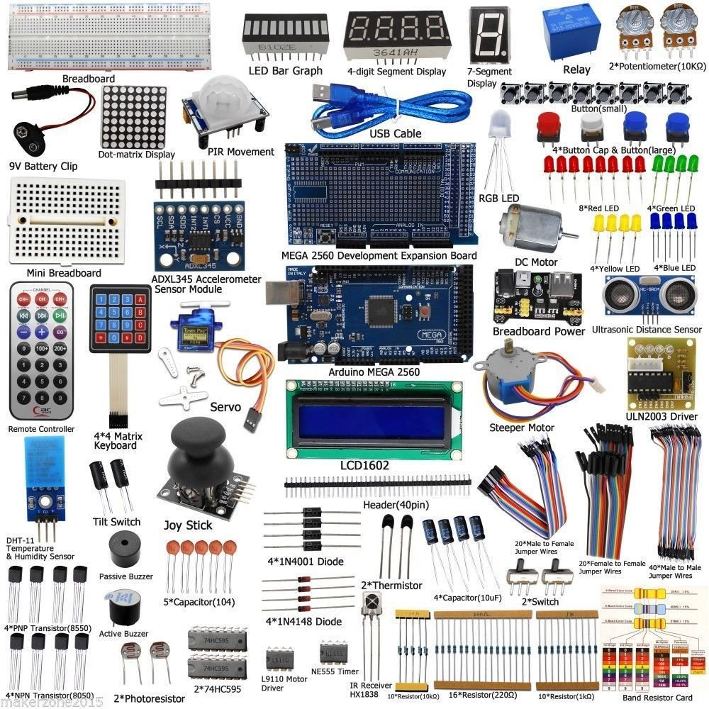 Ultimate STEM Electronic Projects Starter Kit for Arduino Mega2560 - Includes LCD1602, Servo Motor, Sensors, Breadboard & 50+ Components with Step-by-Step Tutorial | Perfect for Robotics, Home Automation & STEM Education Projects