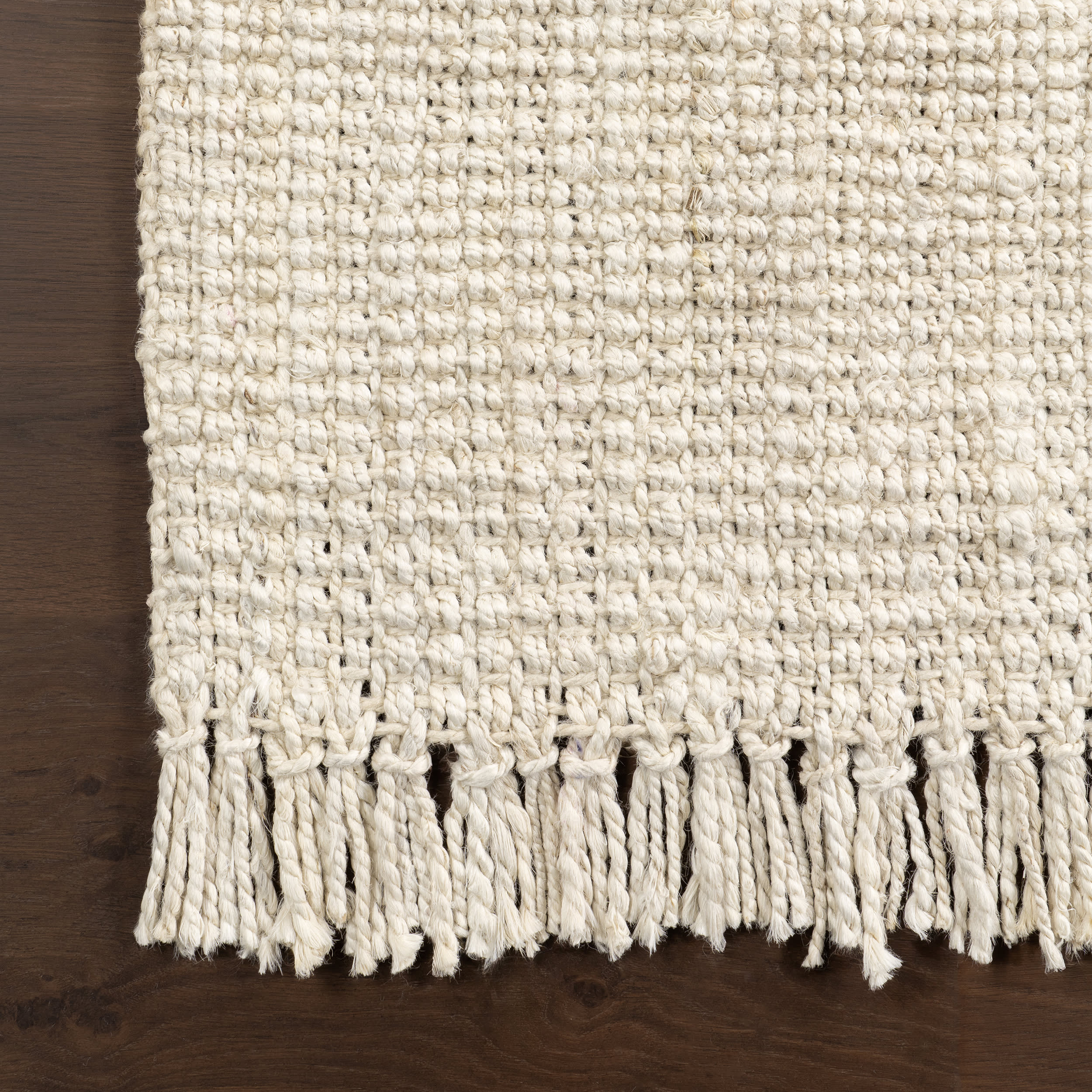 Chunky Jute Tasseled Rug - Natural Off White Bohemian Style Area Rug for Living Room, Bedroom & Nursery - Soft & Durable Handwoven Home Decor