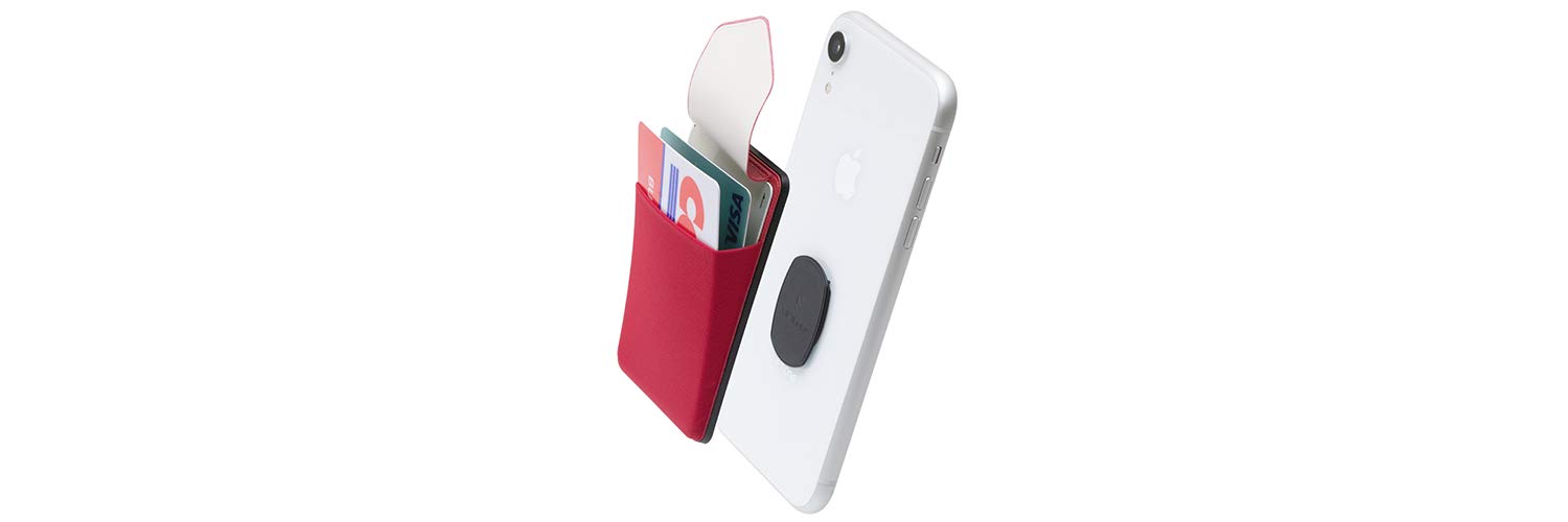 Sinjimoru Removable Phone Wallet with Flap - Wireless Charging Compatible Card Holder for Back of Phone | Perfect for Travel, Shopping & Everyday Use (Red)