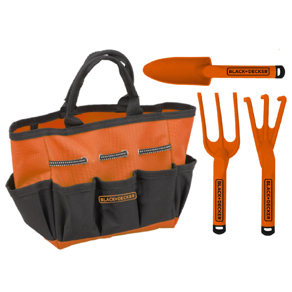 Black and Decker Kids' 4-Piece Gardening Tool Set with Storage Bag - Perfect for Children's Outdoor Activities, School Projects, and Backyard Gardening